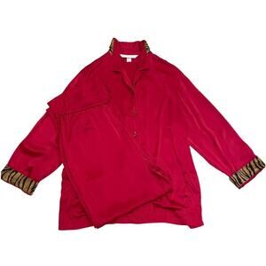 Vintage Victoria’s Secret 100% Silk Pajama Set | Red + Tiger Cuffs, Large Rare